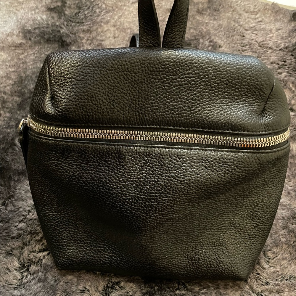 Kara black leather small backpack